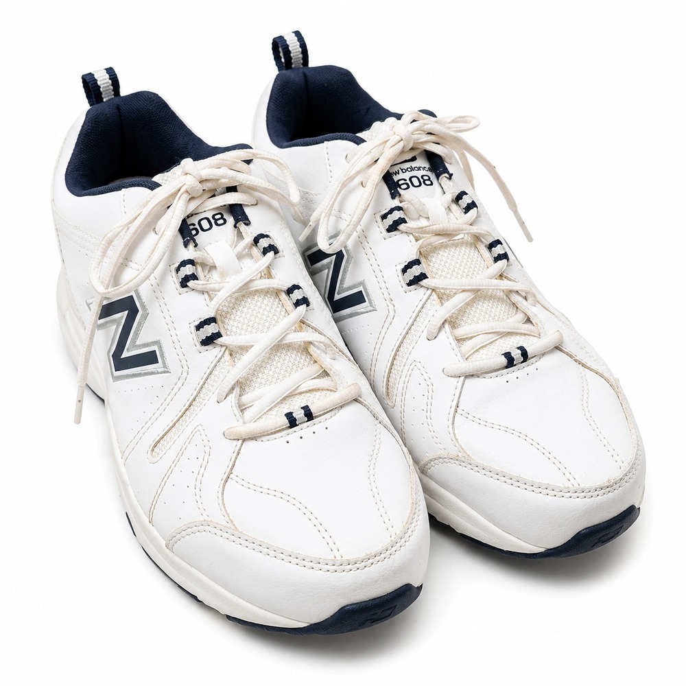 NEW BALANCE 608v5 Training Sneaker Mens Sz 10.5 (4E) White Navy Abzorb Midsole*